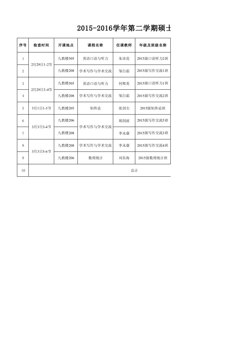 公共课课程表