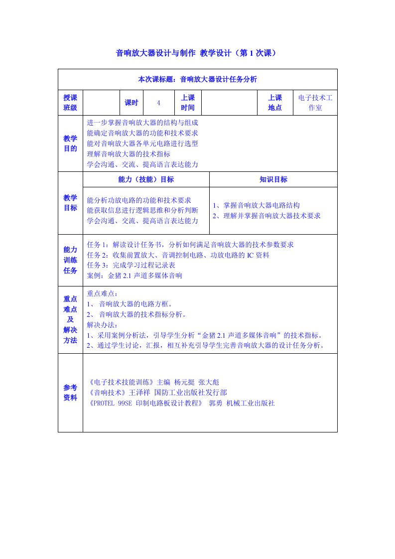 音响放大电路设计与制作教案(101013)