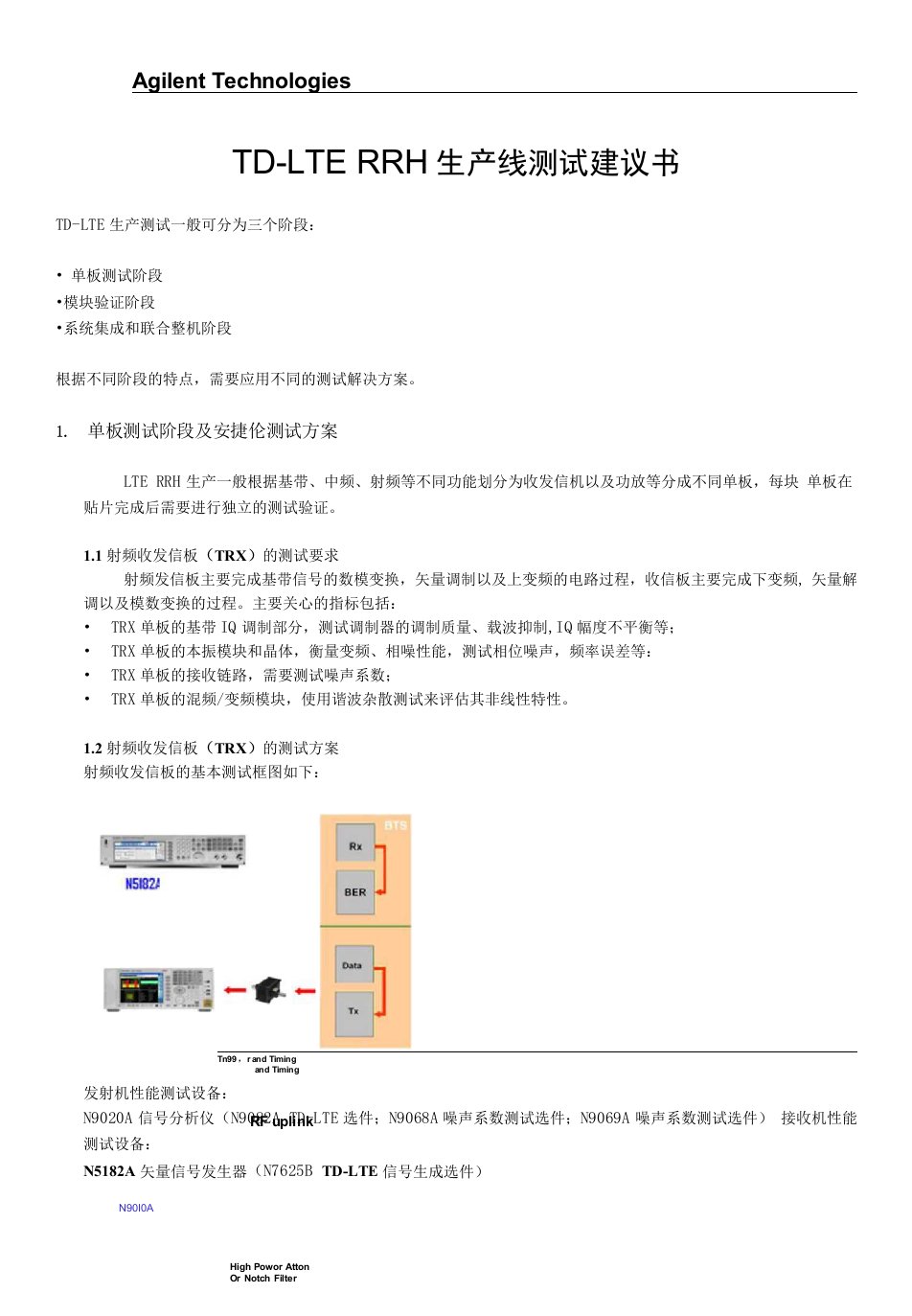 LTE基站生产线测试方案