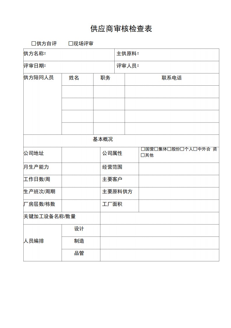 供应商审核检查表