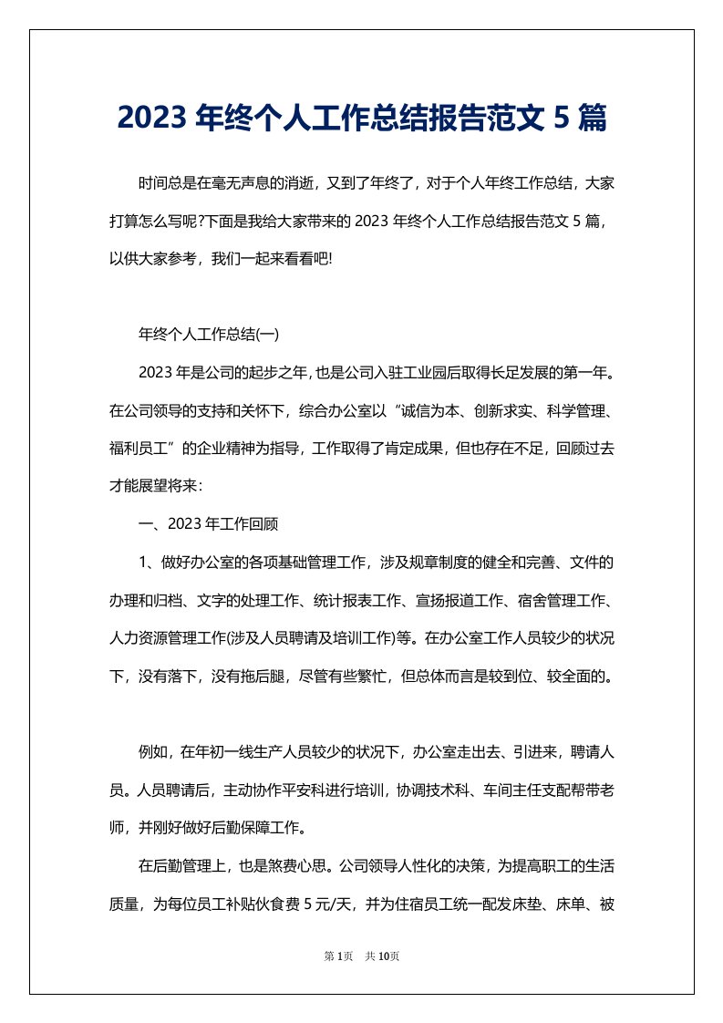 2023年终个人工作总结报告范文5篇