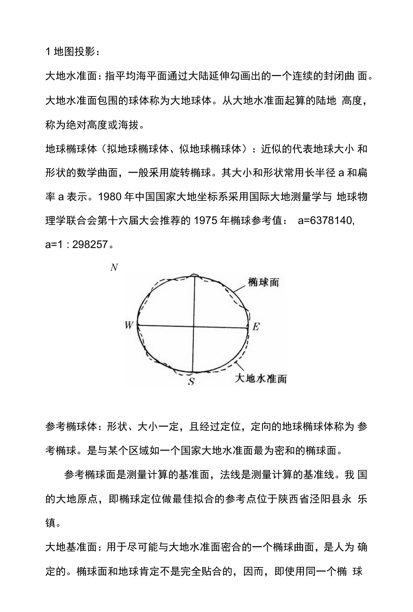 大地水准面参考椭球体基准面地图投影之关系