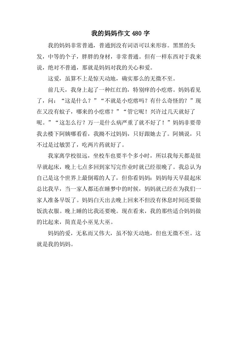 我的妈妈作文480字