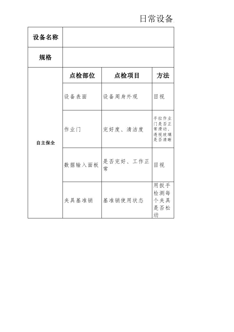 日常设备点检表