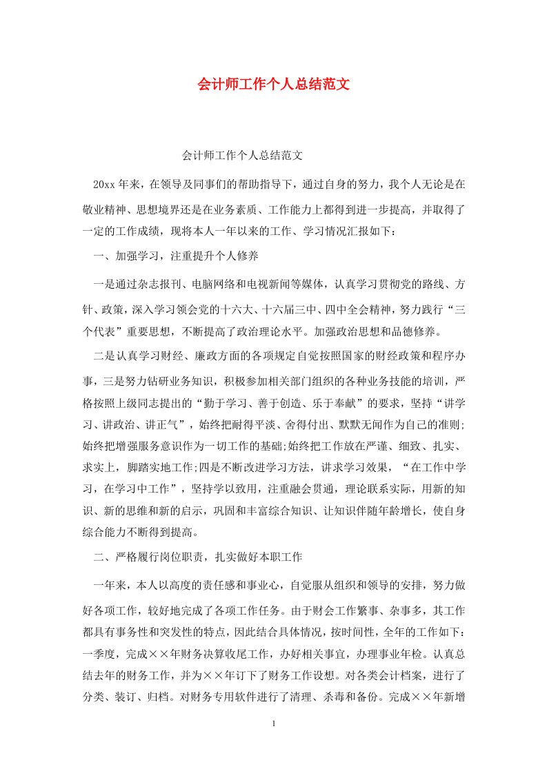 精选会计师工作个人总结范文