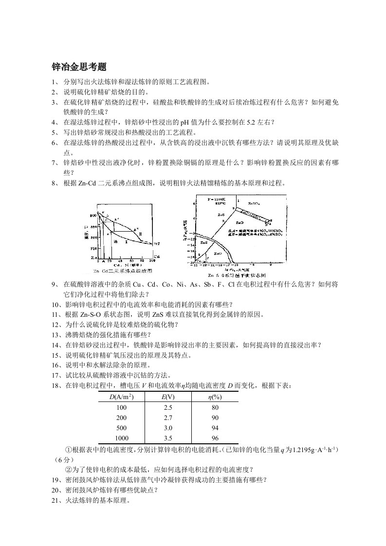 锌冶金学思考题