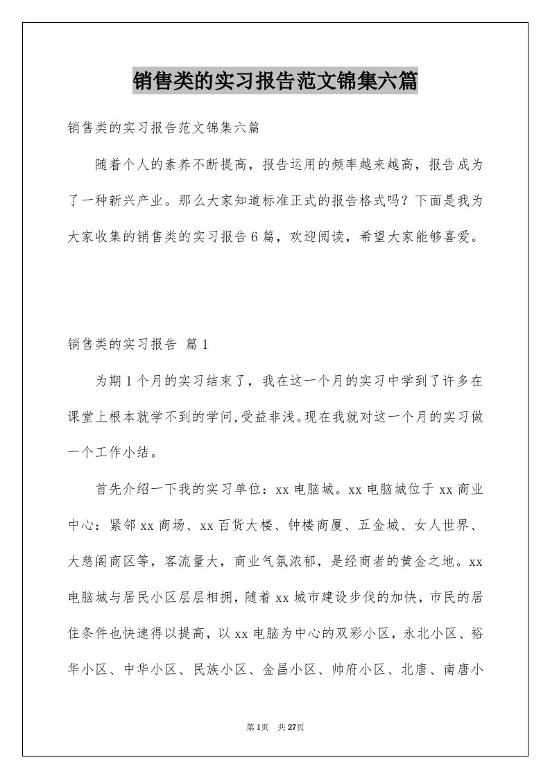 销售类的实习报告范文锦集六篇