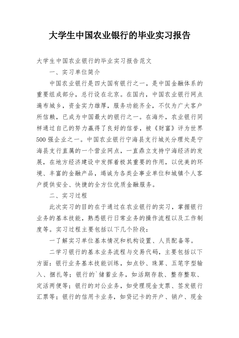 大学生中国农业银行的毕业实习报告_1