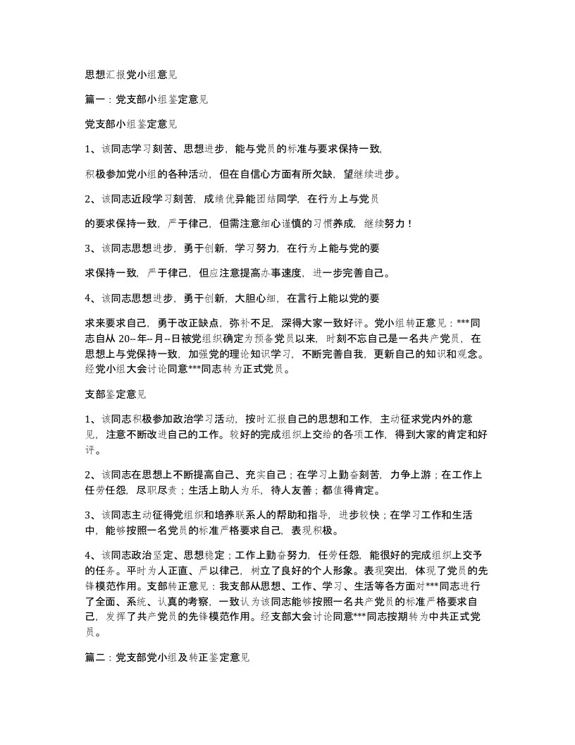 思想汇报党小组意见