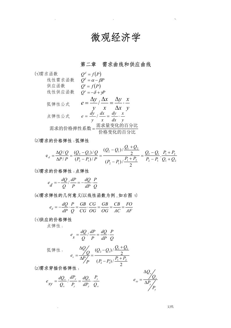 微观经济学基础计算公式