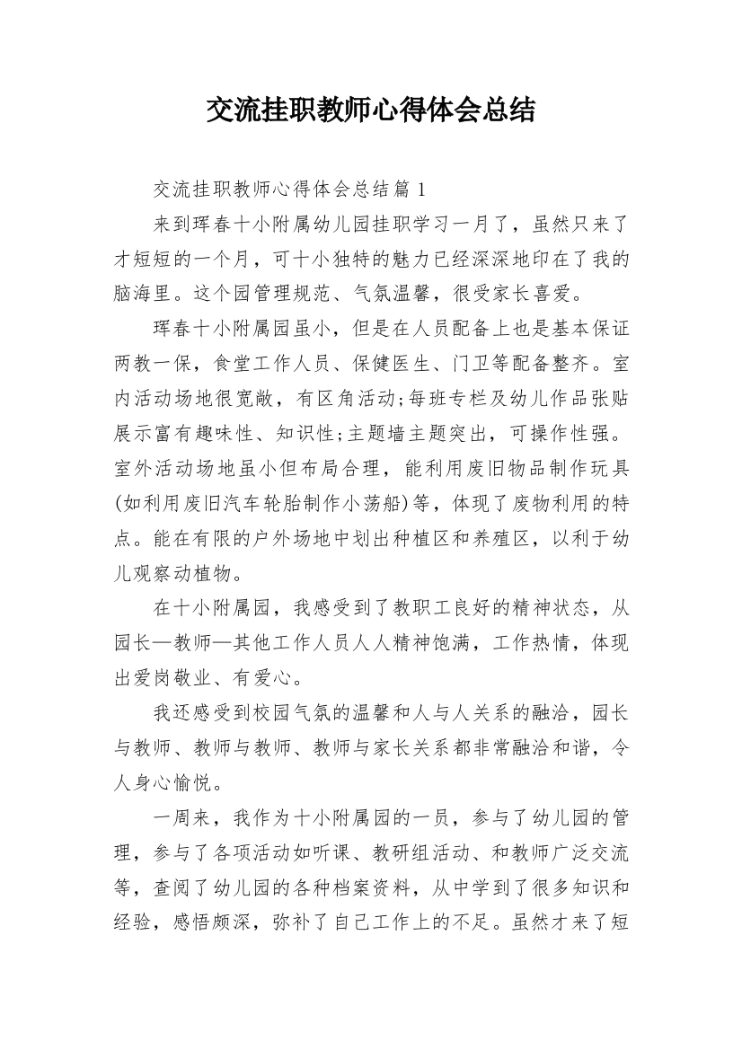 交流挂职教师心得体会总结