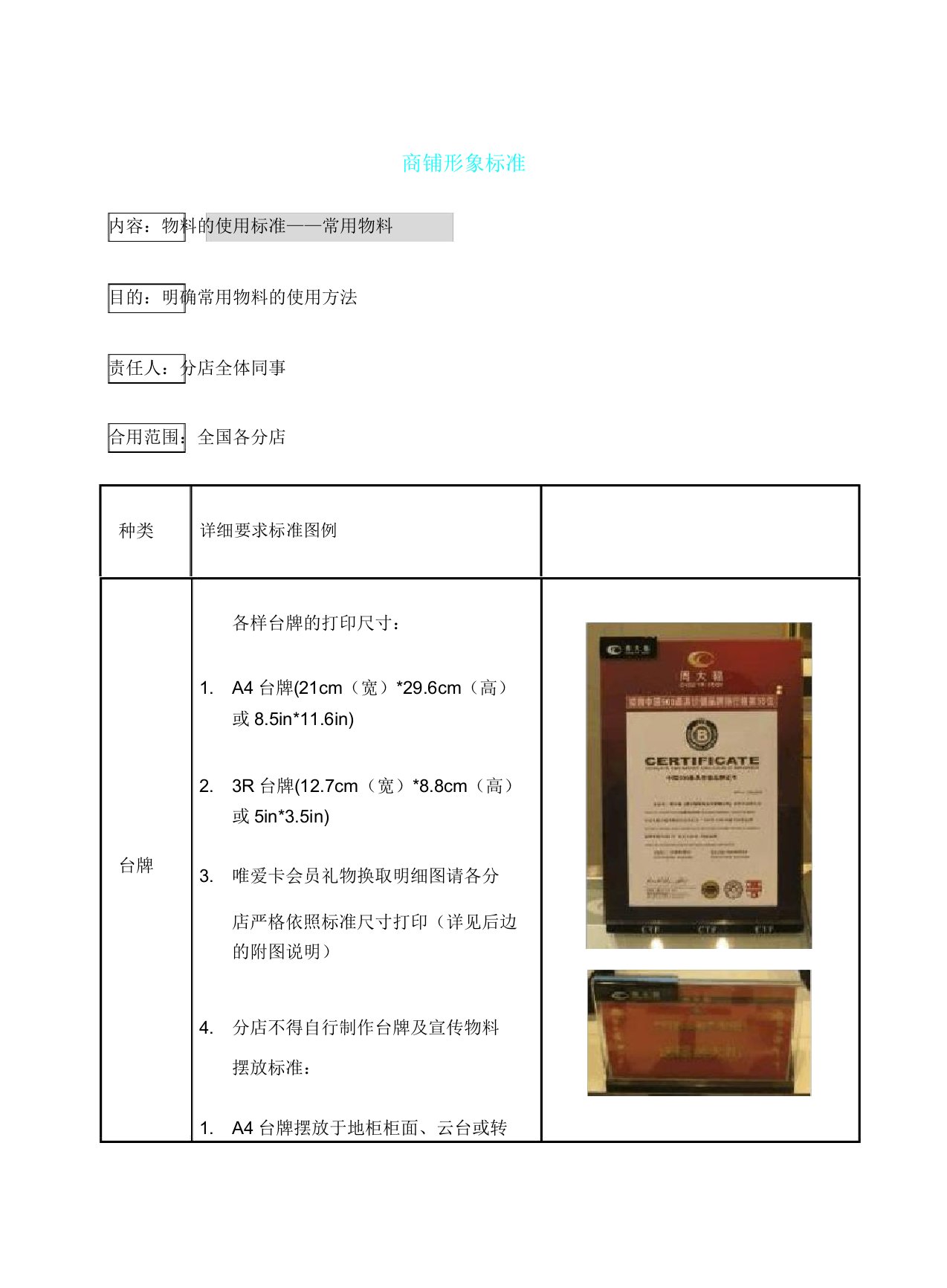 店铺形象手册物料使用标准常用物料