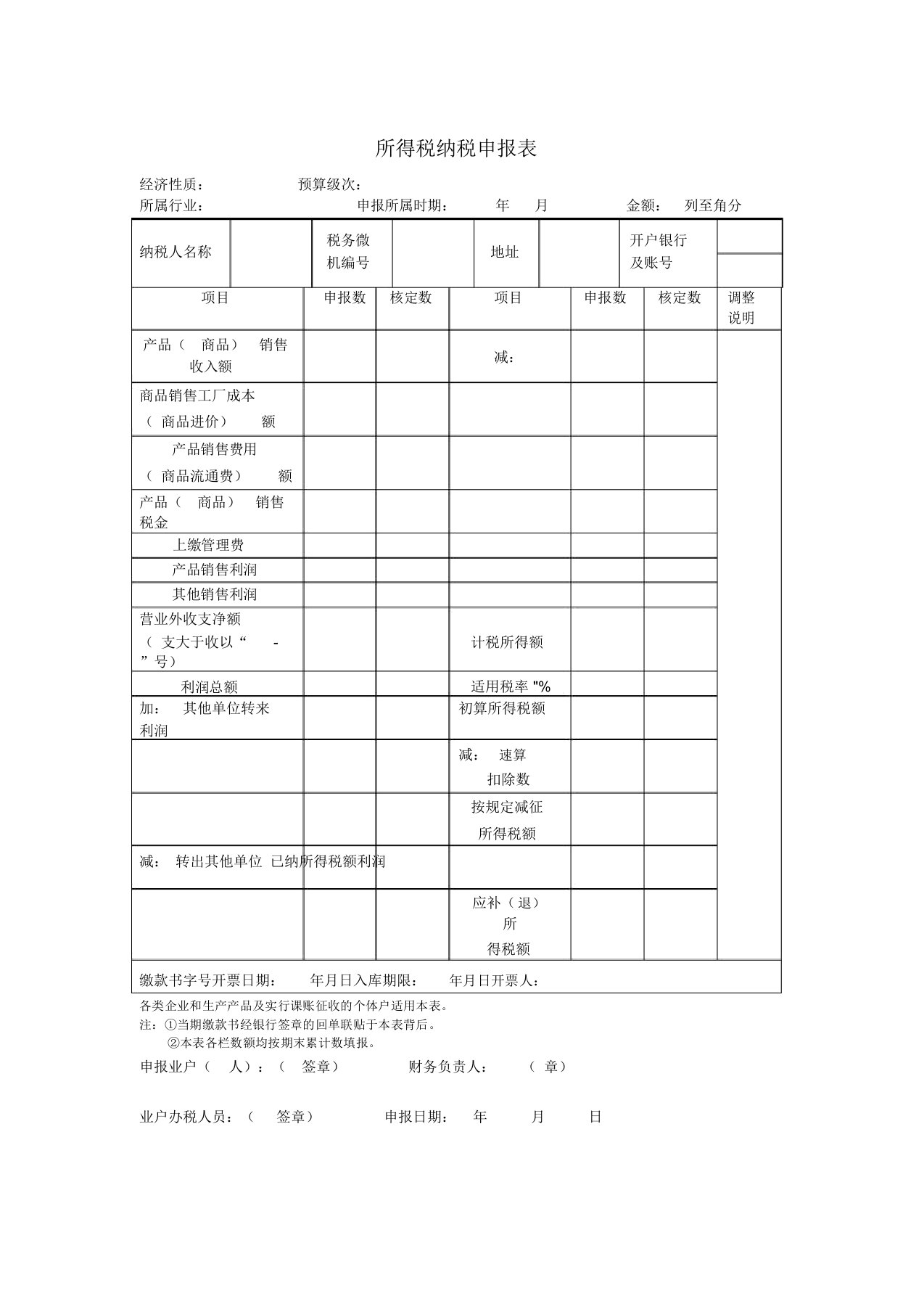 所得税纳税申报表