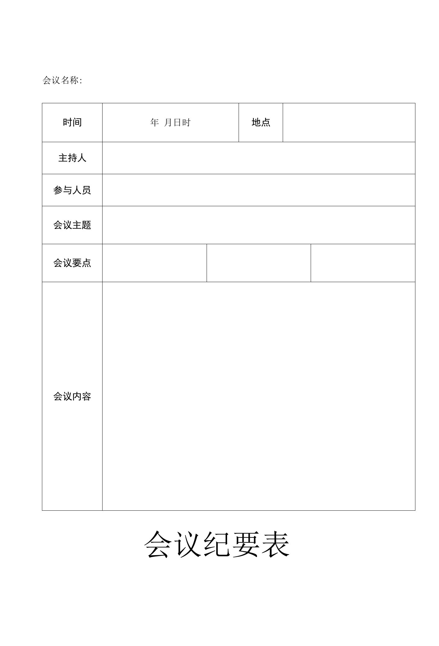 会议纪要模板word模板(空白表).doc