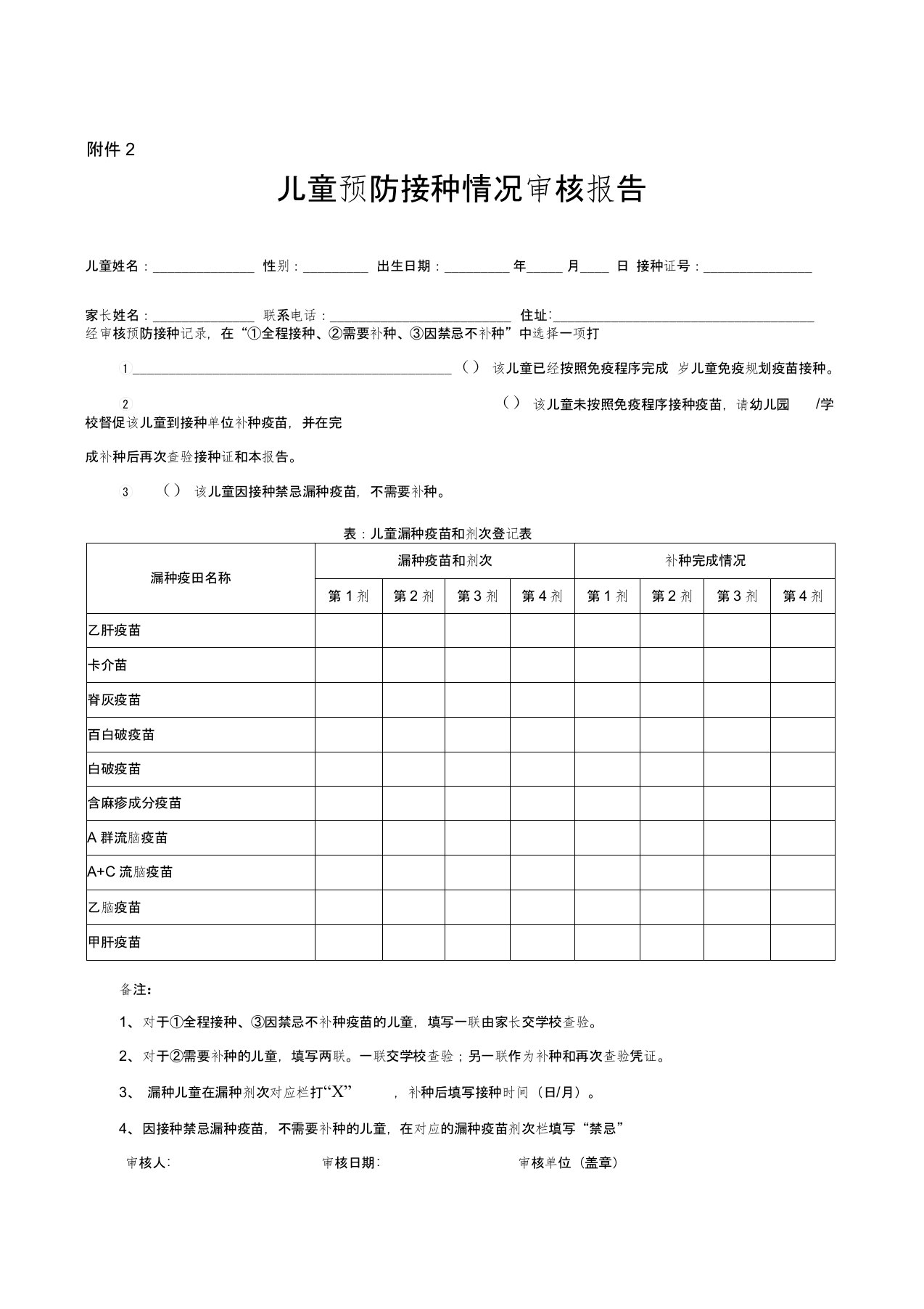 儿童预防接种情况审核报告