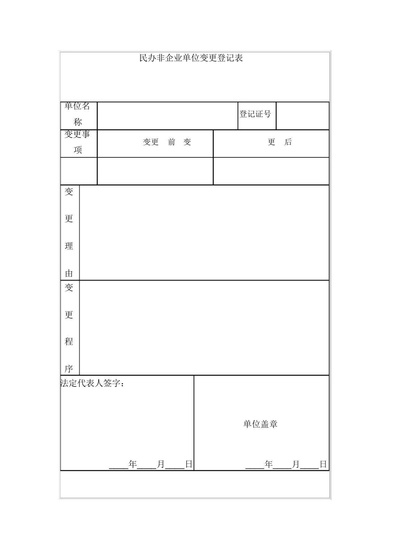 民办非企业单位变更登记表