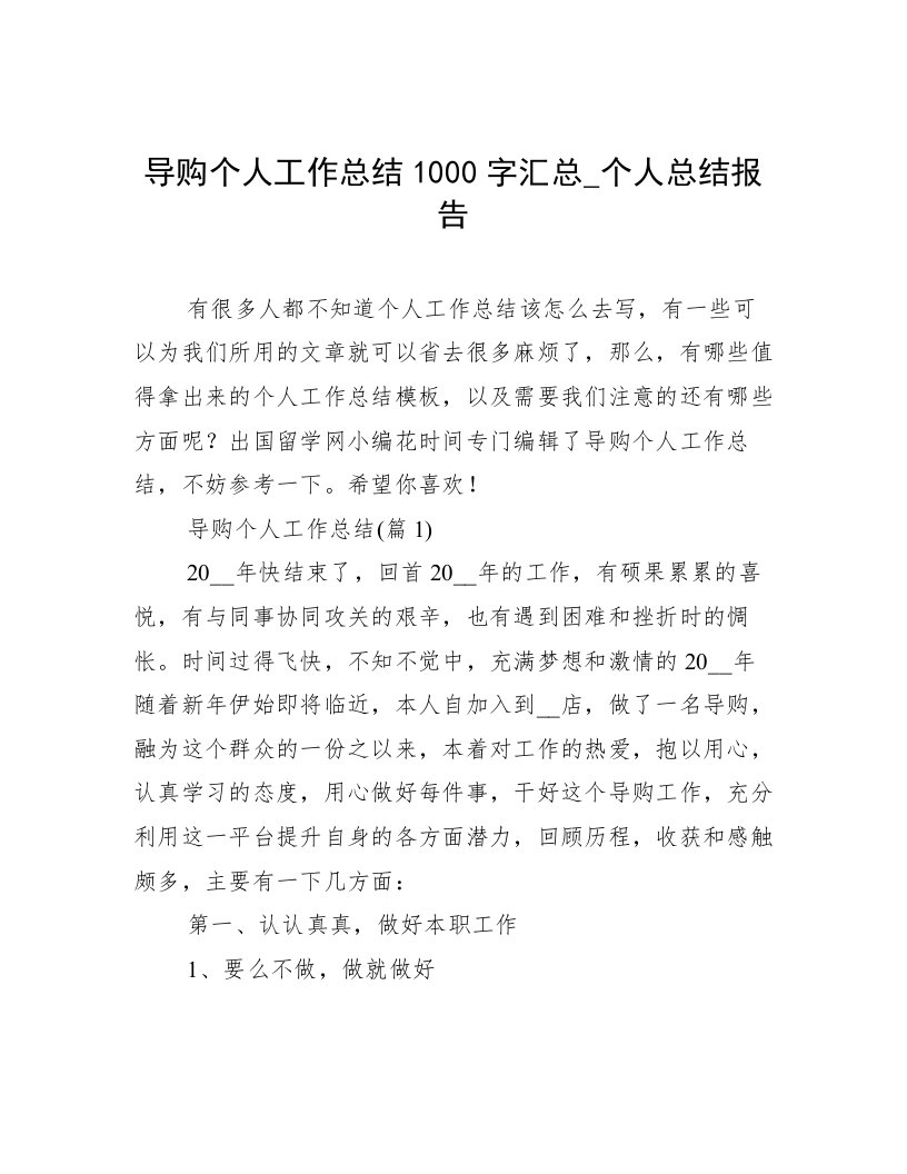 导购个人工作总结1000字汇总