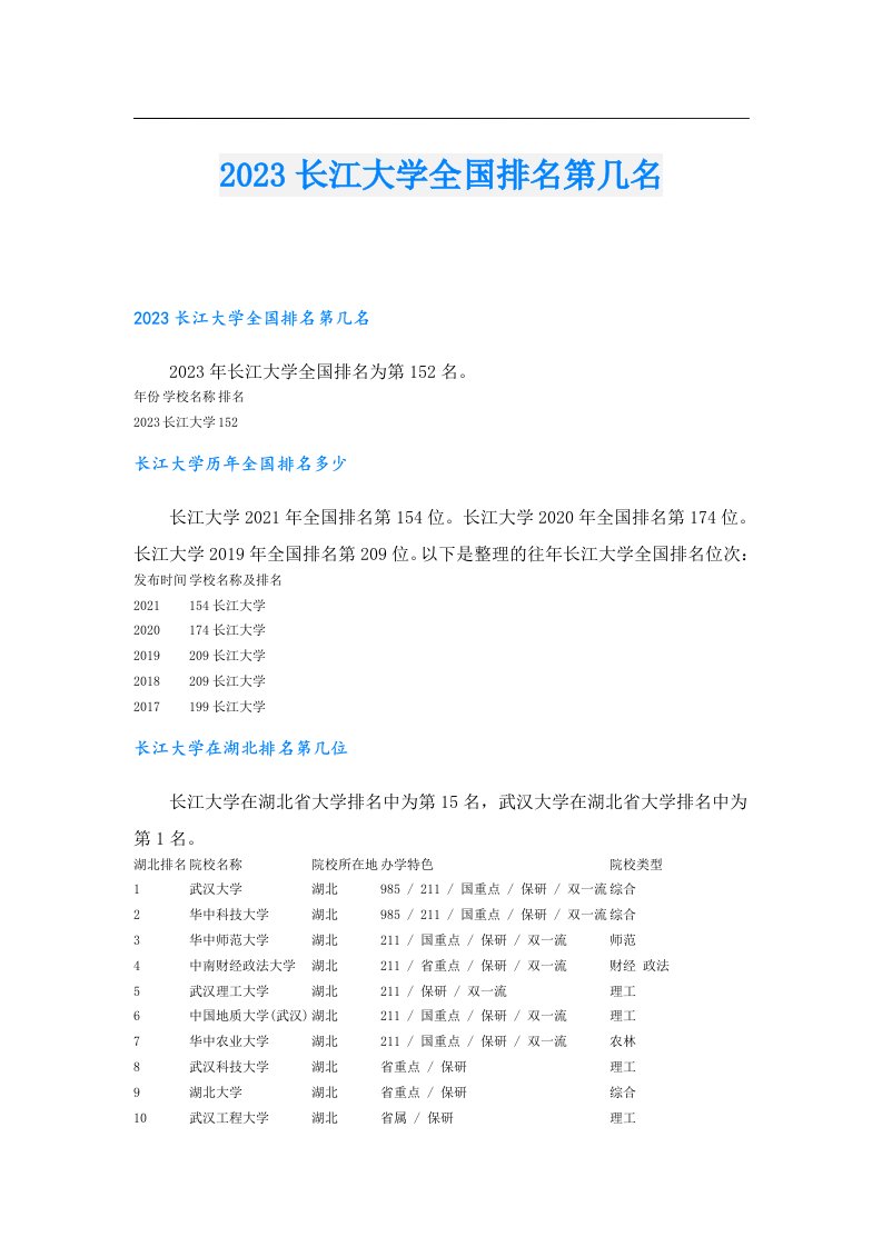 长江大学全国排名第几名