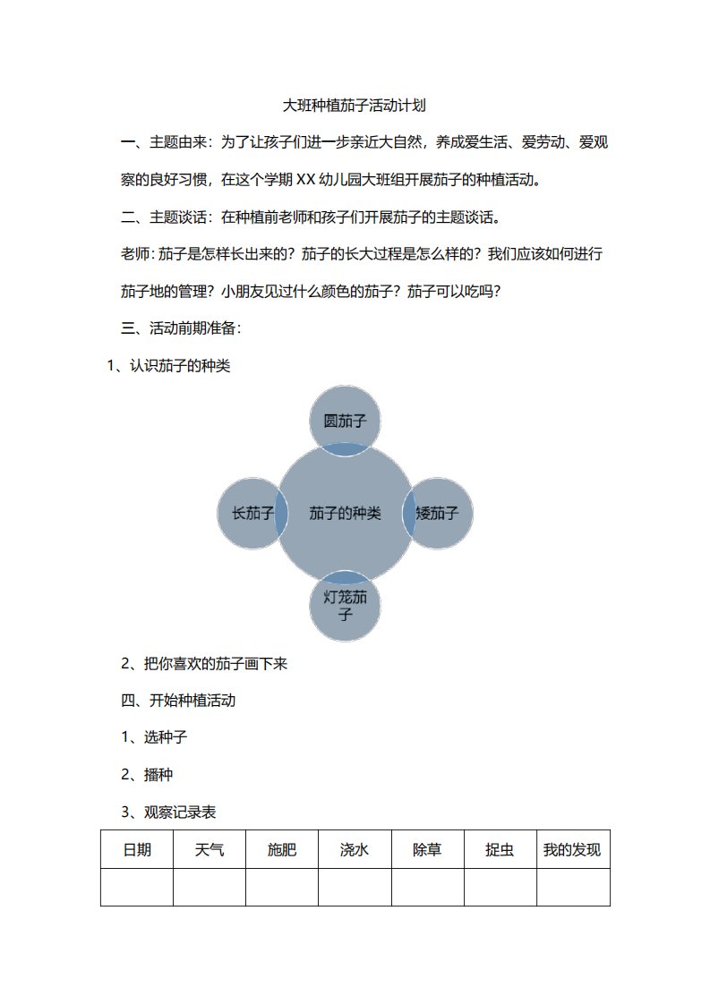 大班种植茄子活动计划