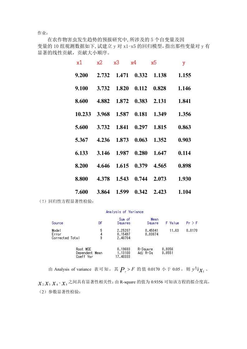 多元线性回归例题与解析