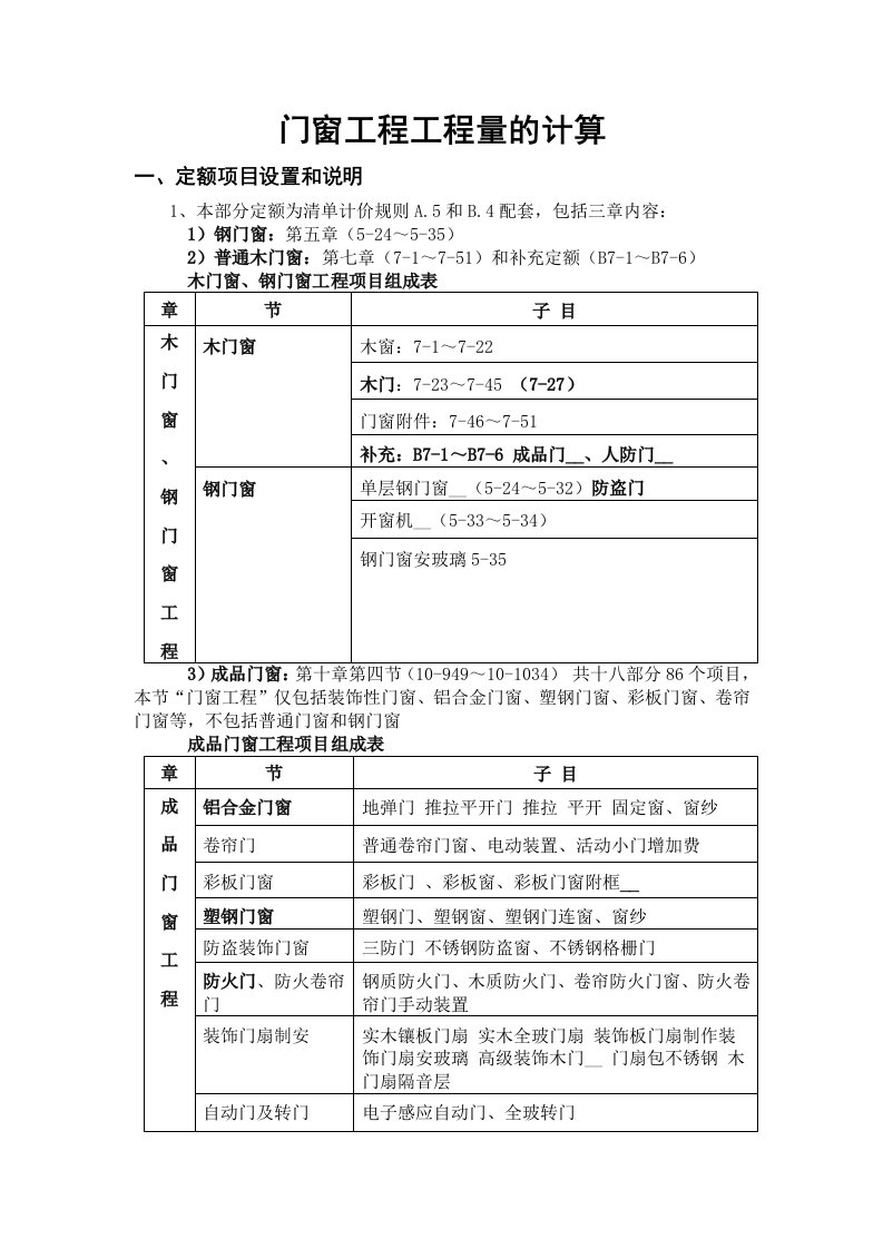 门窗工程工程量的计算