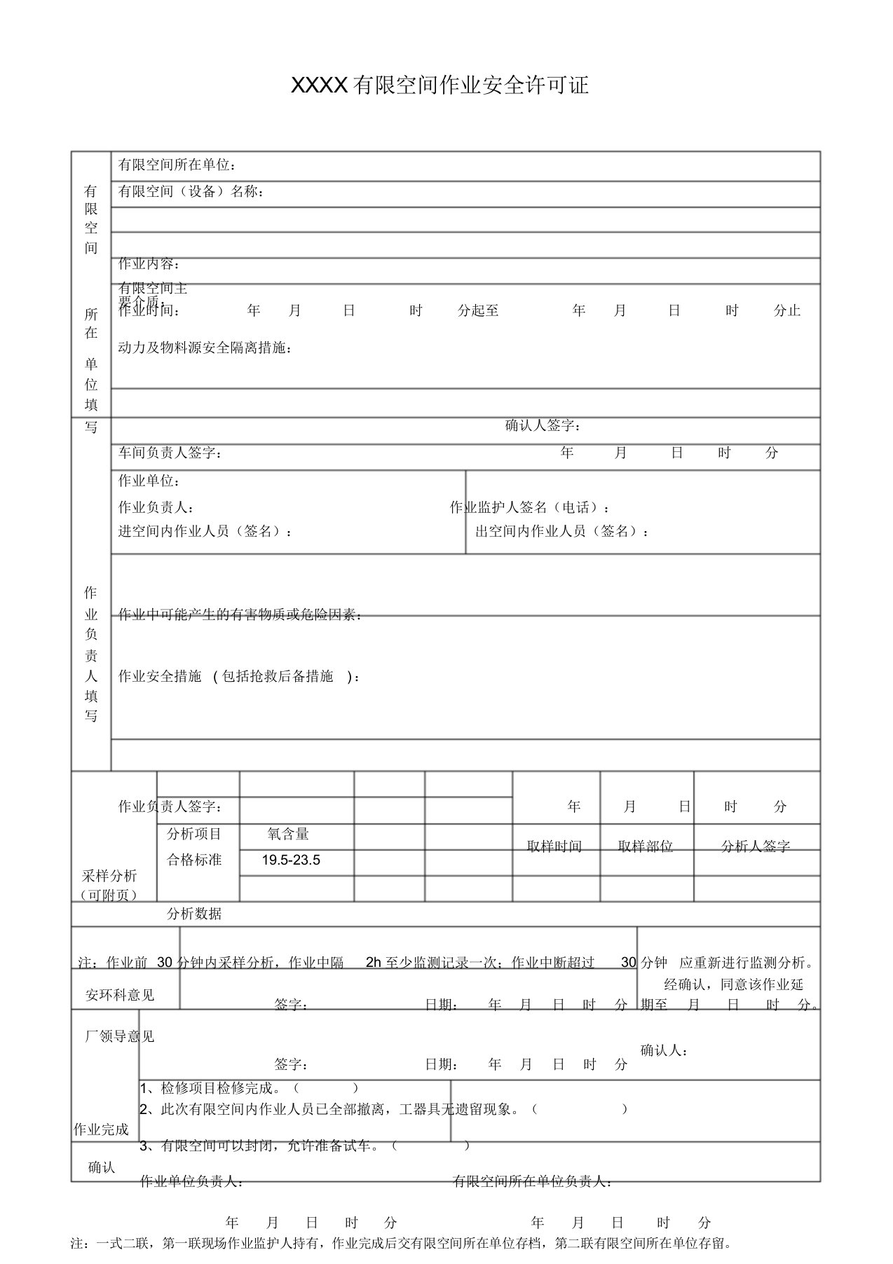 有限空间作业证模板