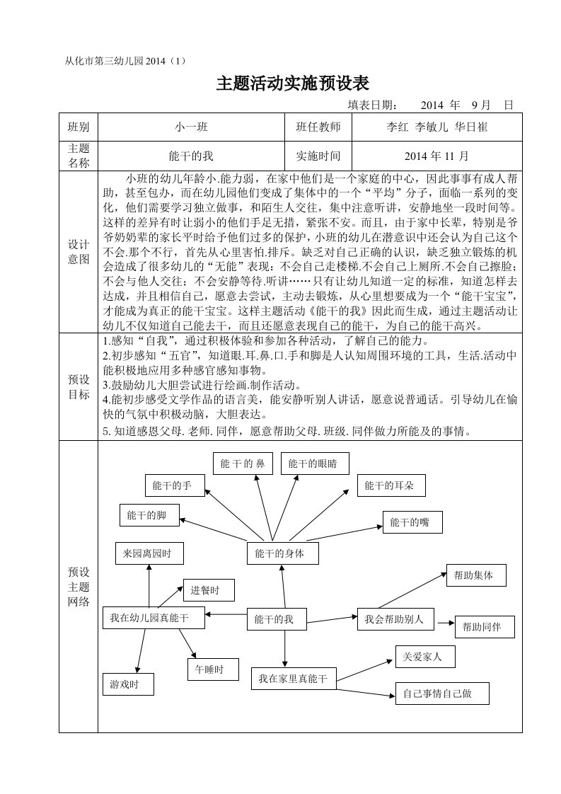 2014(1)小一主题平铺式：能干的我活动与反思李红、李敏儿