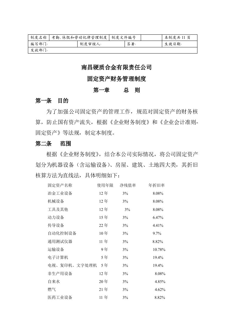 固定资产财务管理制度