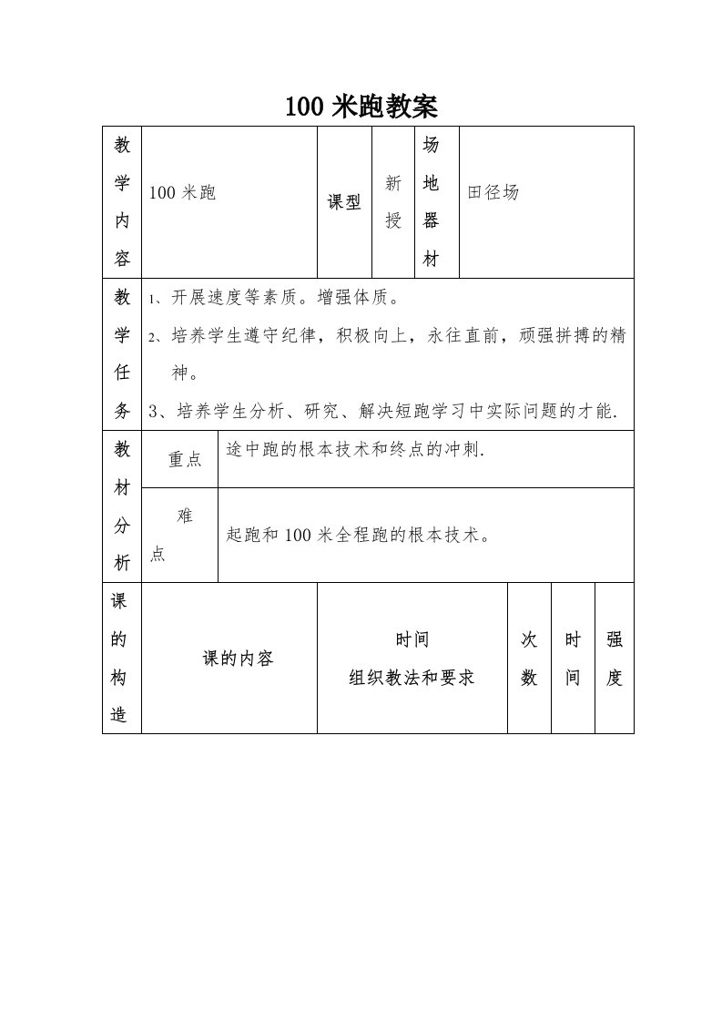 100米跑教案