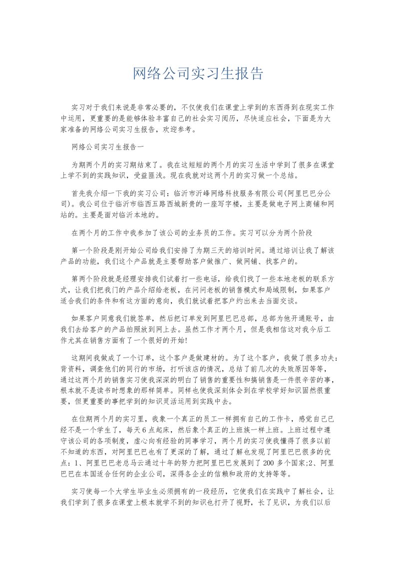 实习报告网络公司实习生报告