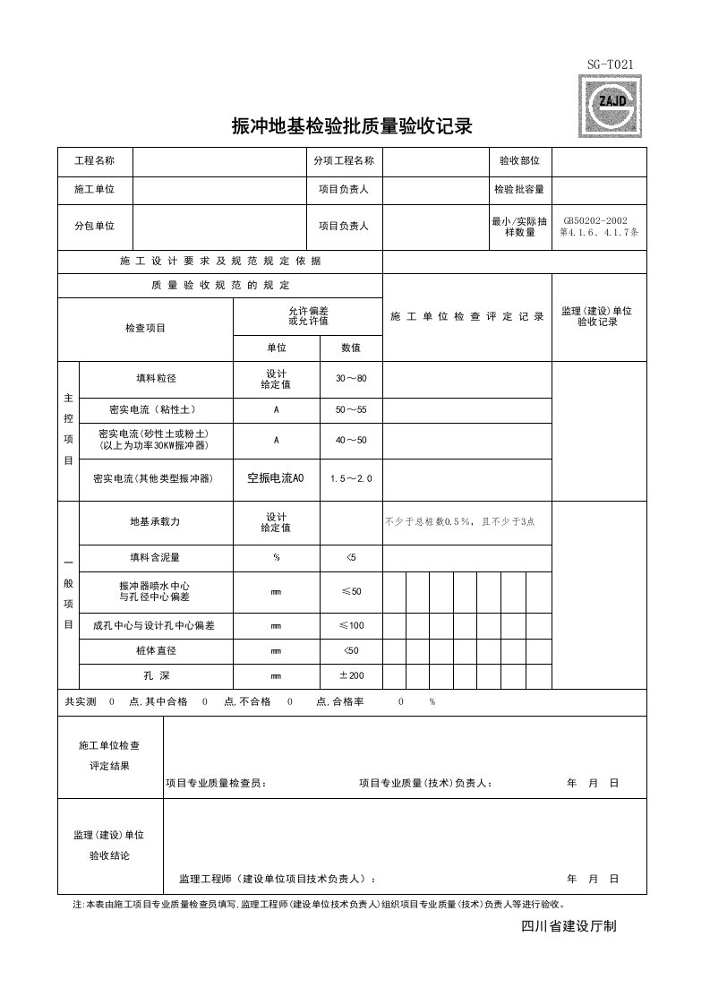 建筑工程-SGT021_振冲地基检验批