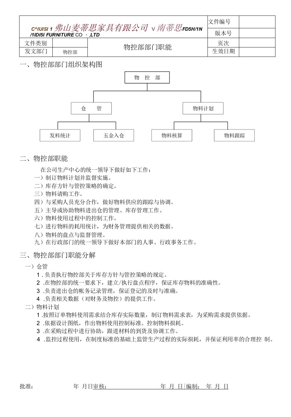 物控部部门职能