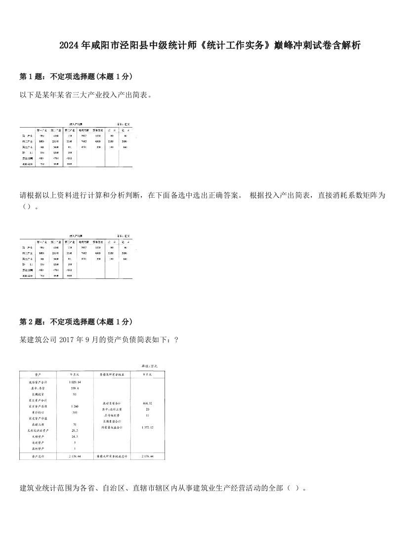 2024年咸阳市泾阳县中级统计师《统计工作实务》巅峰冲刺试卷含解析