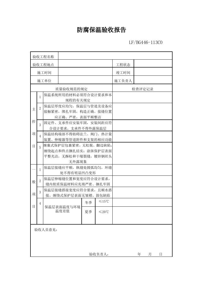 防腐保温验收报告