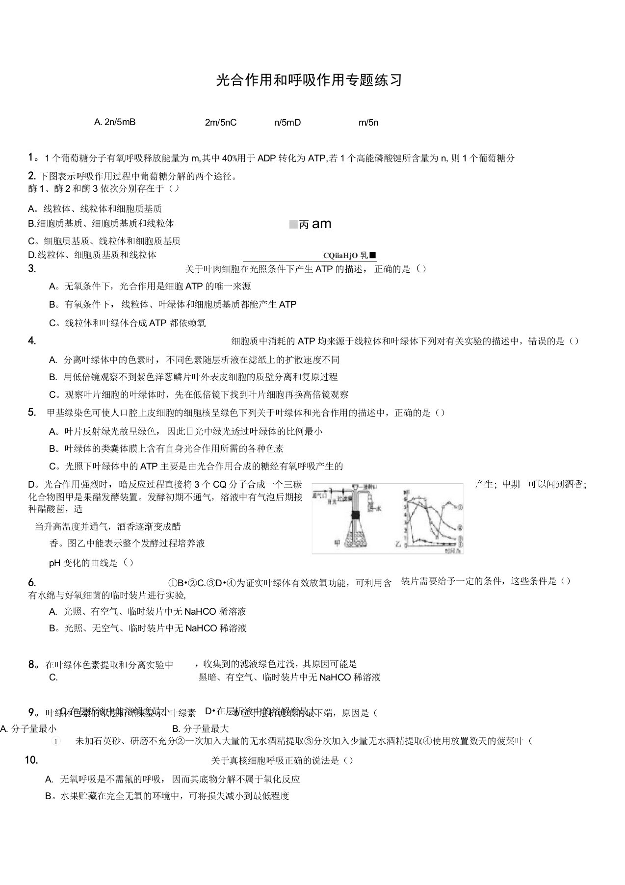 (完整版)光合作用和呼吸作用题练习题及答案