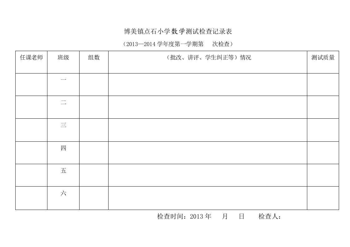 博美镇点石小学教学常规检查记录表