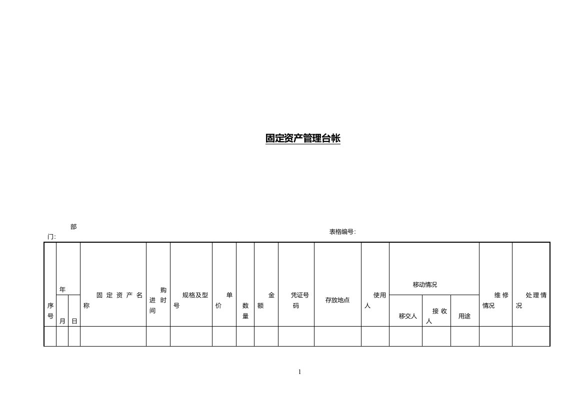 固定资产管理台帐模板