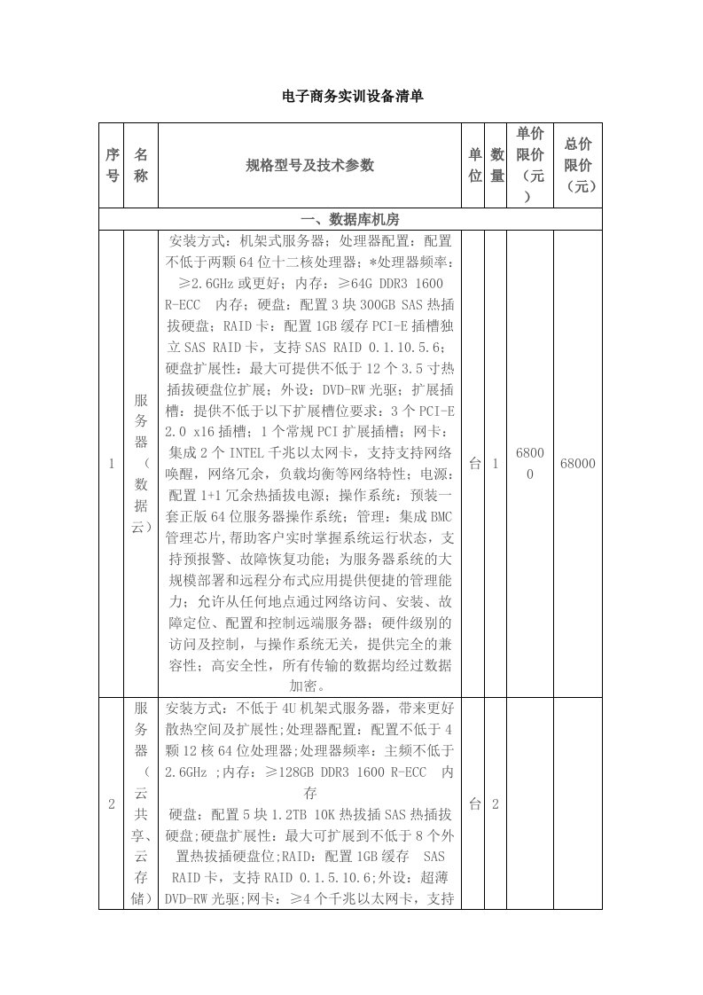 电子商务实训设备清单