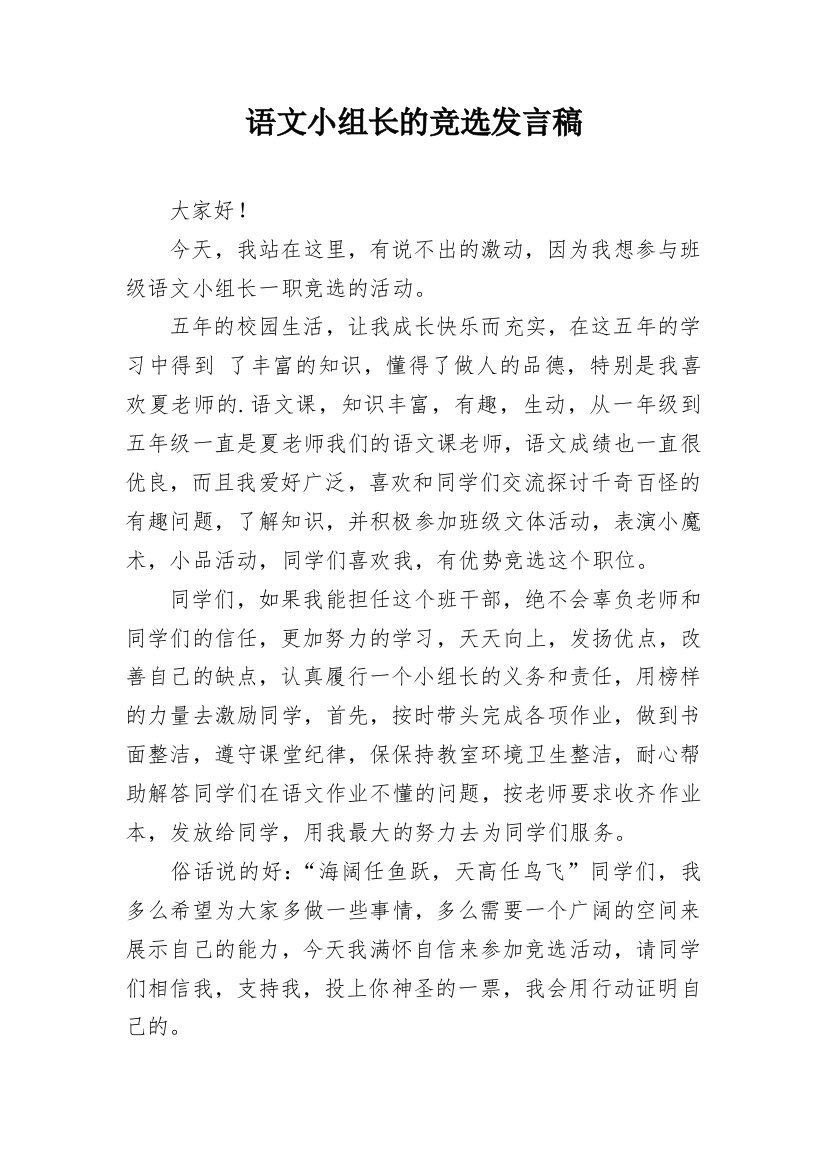 语文小组长的竞选发言稿