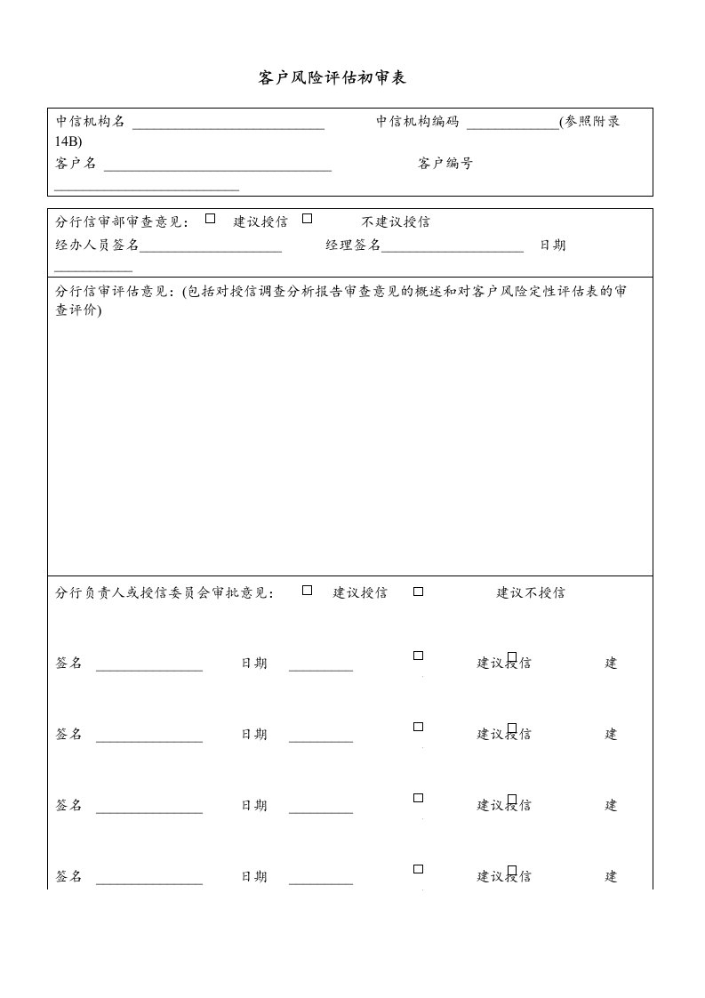 风险管理-客户风险评估初审表