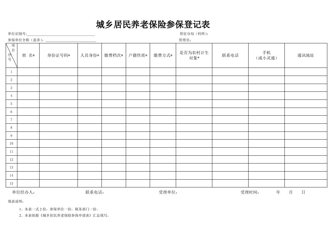 城乡居民养老保险参保登记表