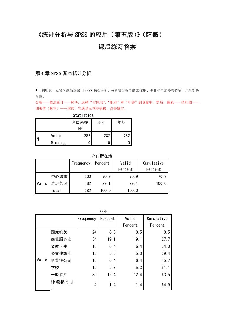 《统计分析与SPSS的应用(第五版)》课后练习答案(第4章)