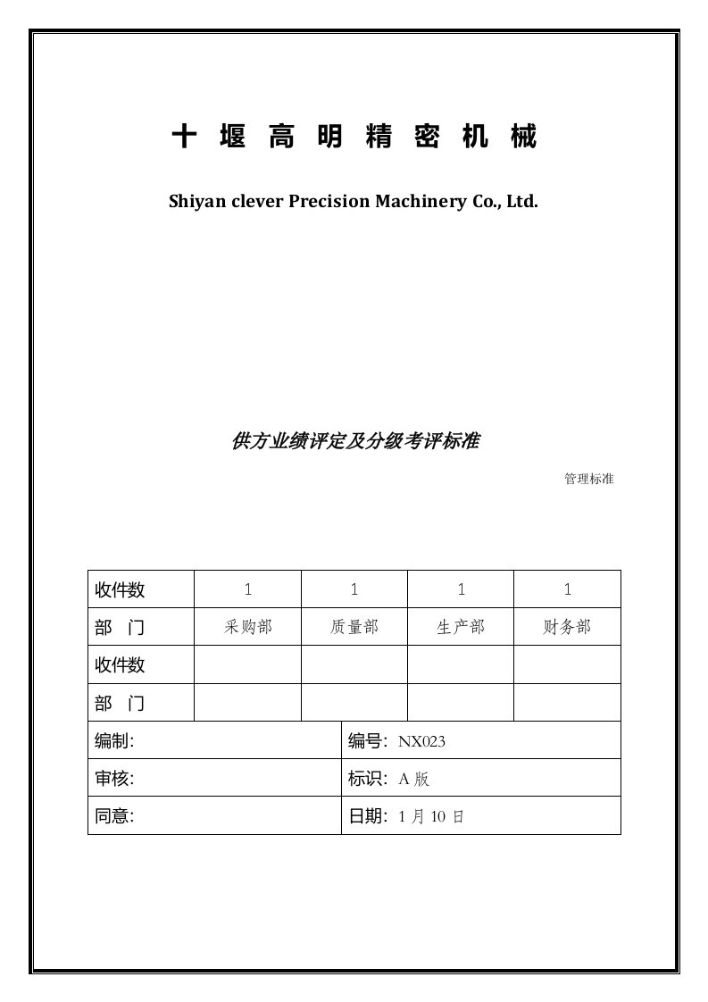 供应商业绩评分及分级考核标准样稿