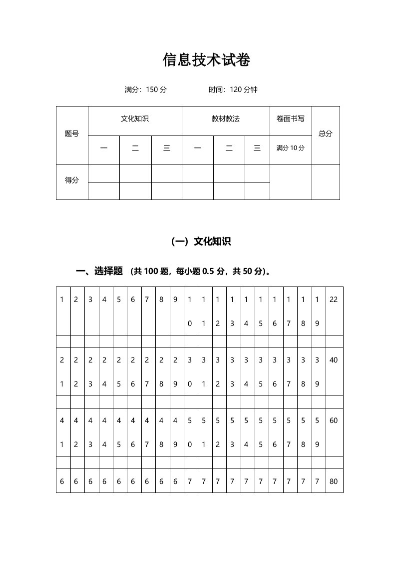 初中信息技术教师业务能力考试试卷及答案