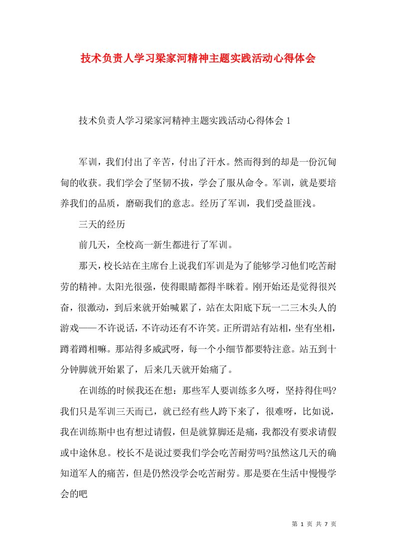 技术负责人学习梁家河精神主题实践活动心得体会