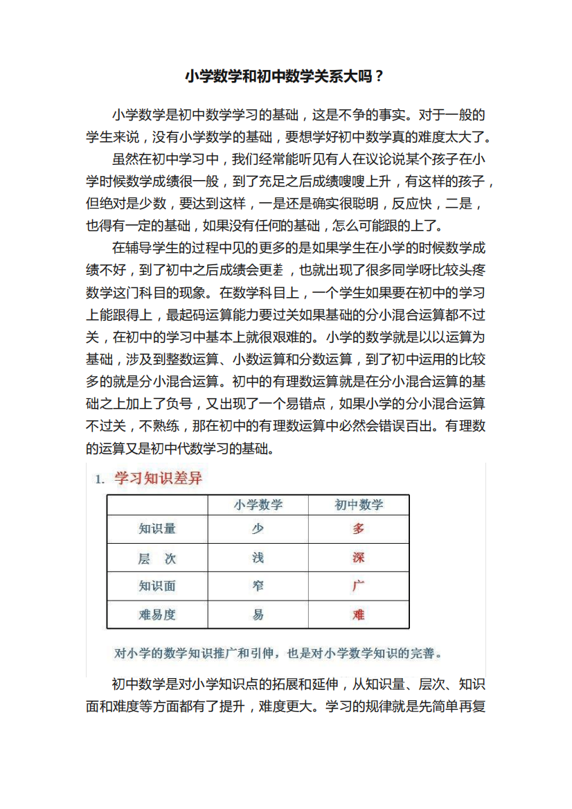 小学数学和初中数学关系大吗？