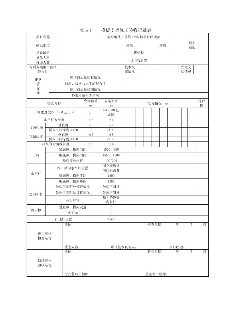 盘扣支架验收表