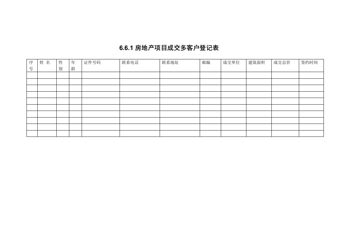 房地产项目管理-661房地产项目成交多客户登记表