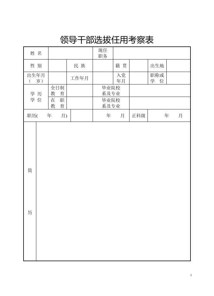 干部选拔任用考察表