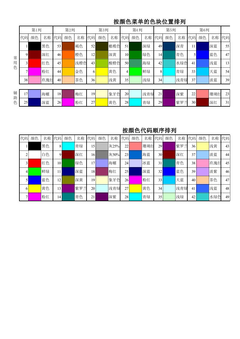 Excel-56种颜色代码表